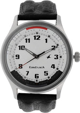Fastrack Men's Watch Analog, White Dial Black Leather Strap, 3001SL01